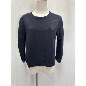 Varley Halldale Seamless Mesh Panel Activewear Top Size‎ L/XL Black Crew Neck